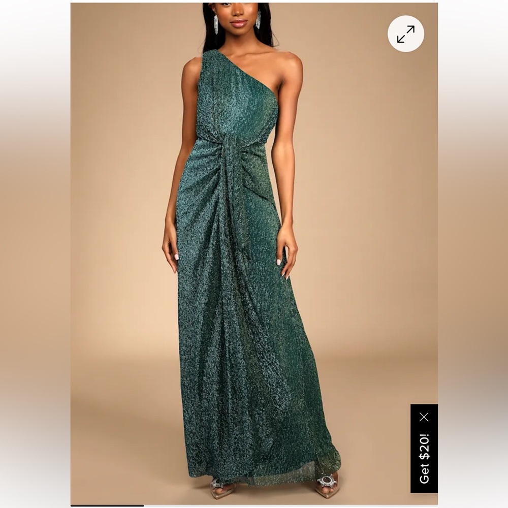 Lulu's Shimmering Emerald One-Shoulder Gown